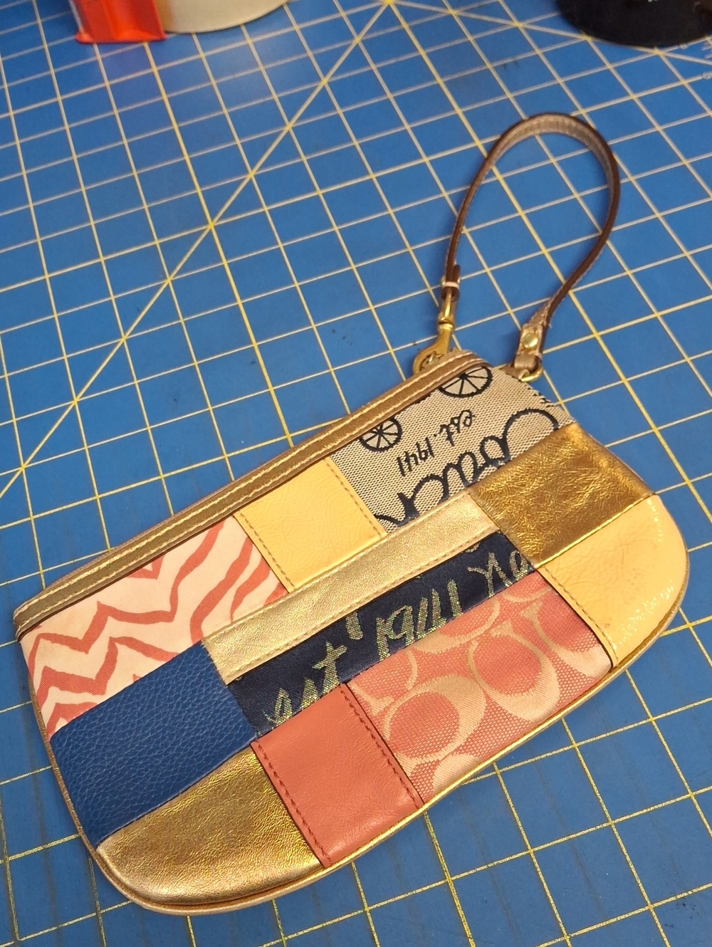 Coach Patchwork Leather & Canvas 8.5x5.5x0.5 Wristlet - Multicolor Preloved